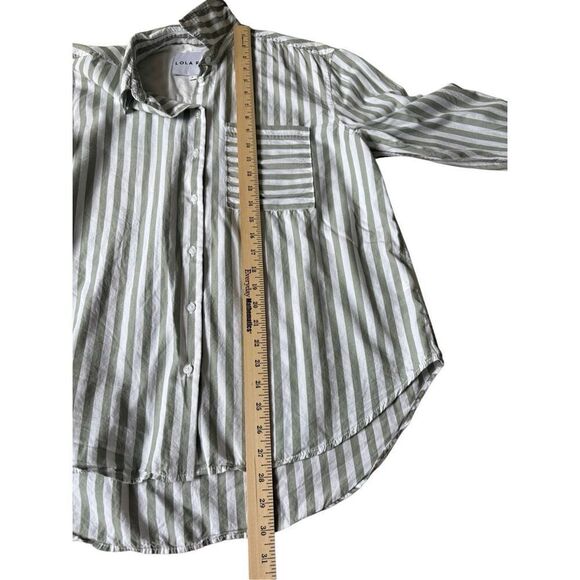 LOLA RIVER STRIPE Button Down SHIRT size L Green White - Picture 6 of 11